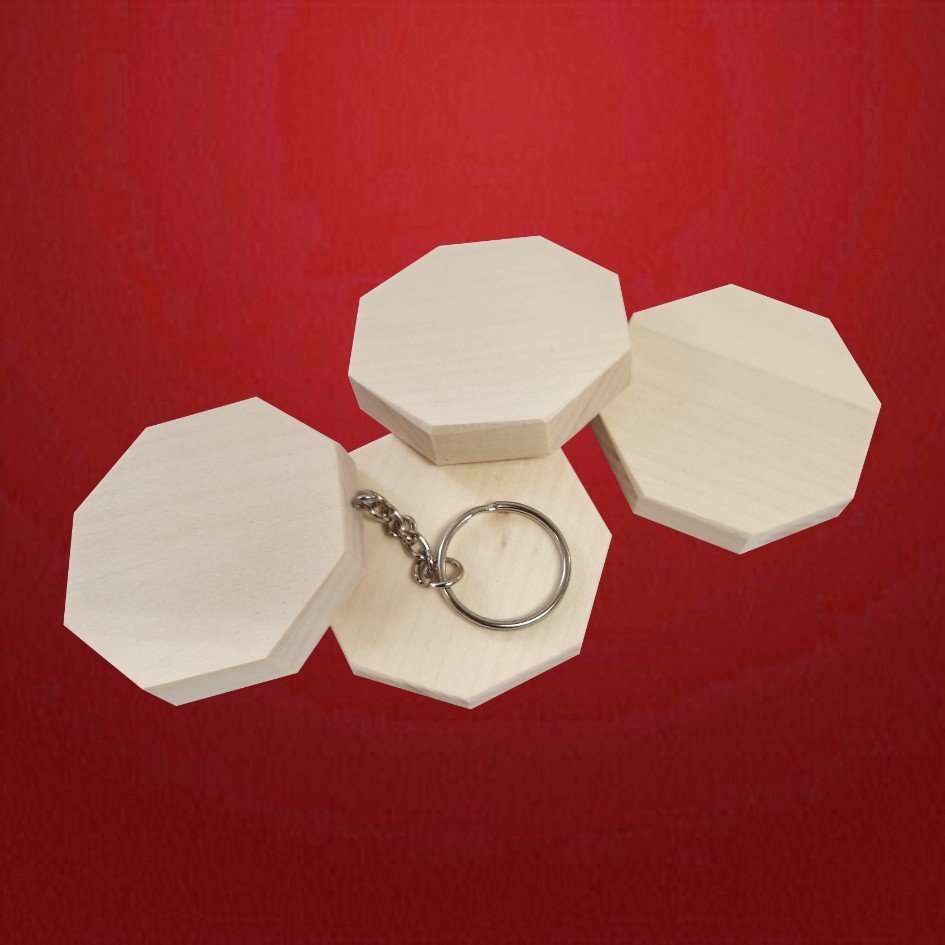 Rohes Lindenholz - Schlüsselanhänger 8-eckig - Schnitzstube Stadlhofer